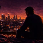 The Passenger poster featuring a man overlooking a city at sunset, promoting an upcoming theatre performance by Alex Walton, written by Ade Berry